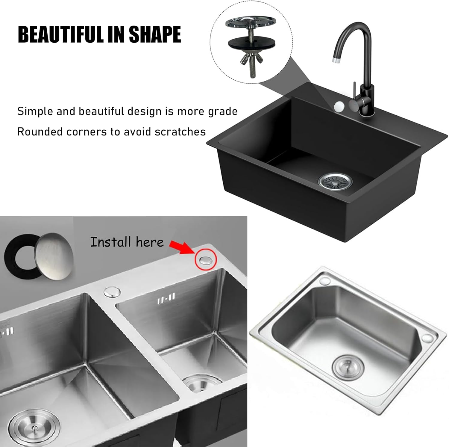 Kitchen Sink Hole Cover, 2in Kitchen Sink Cover Plate Sink Sprayer Plug Faucet Hole Cover Stainless Steel Sink Hole Cap Kitchen Sink Sprayer Hole Cover for Sink Sprayer Hole