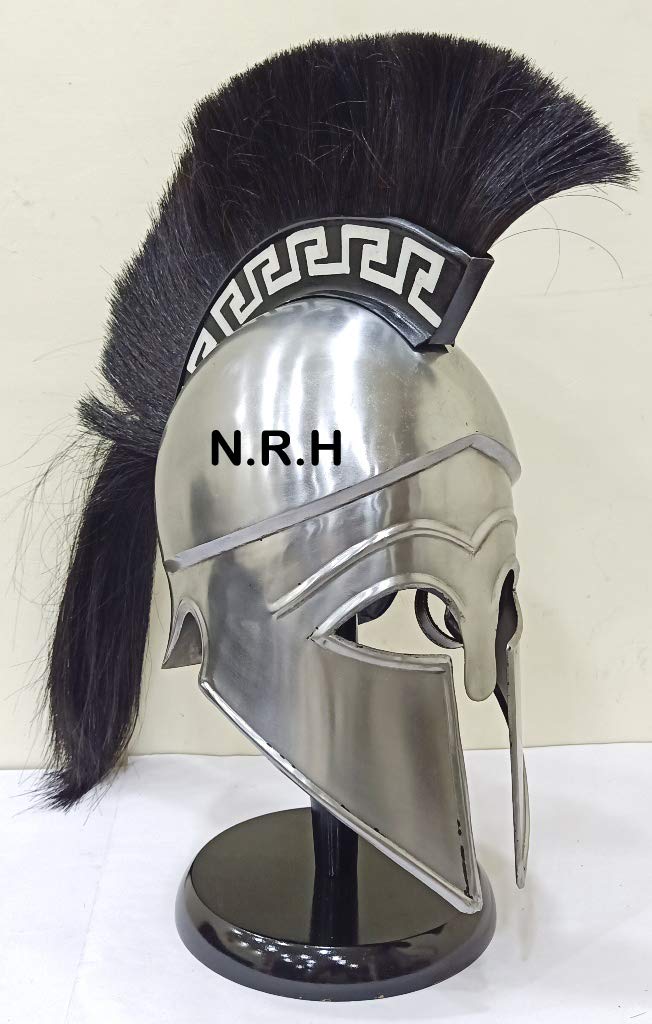 Nautical Replica Hub Medieval Greek Corinthian Helmet Wearable Armor Helmet with Plumes Silver Finish Roman Trojan Halloween Helmet W/Stand