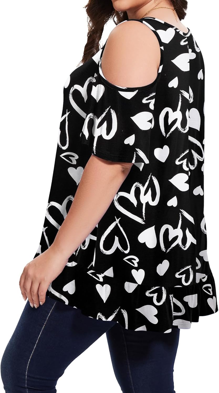 LARACE Plus Size Cold Shoulder Tops For Curvy Women Summer Short Sleeve Tunics Dressy Casual Shirts Loose Fit Pleated Blouses - Image 5