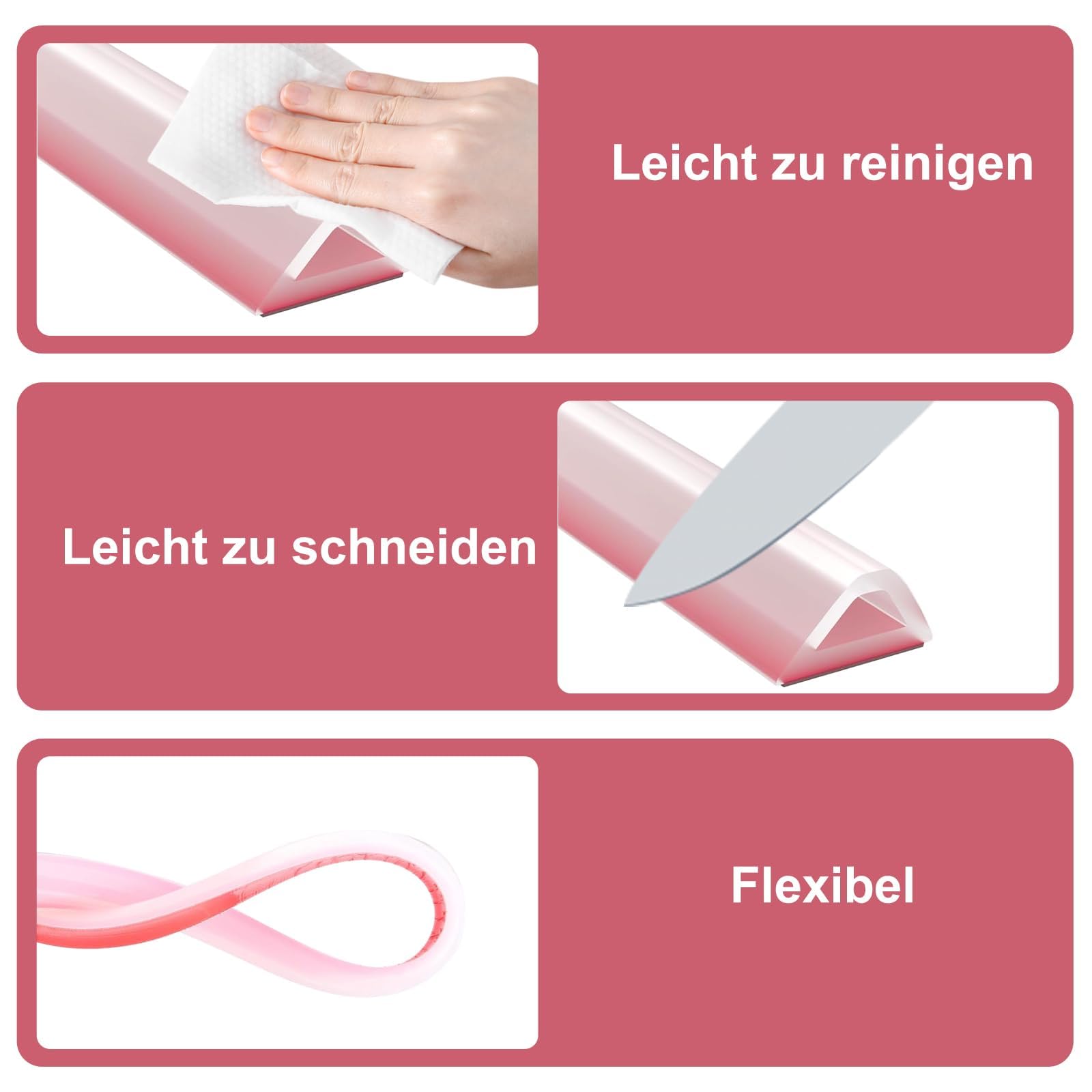 Barra Protettiva per Doccia, in Silicone, per Doccia, Bagno e Cucina (2 m)