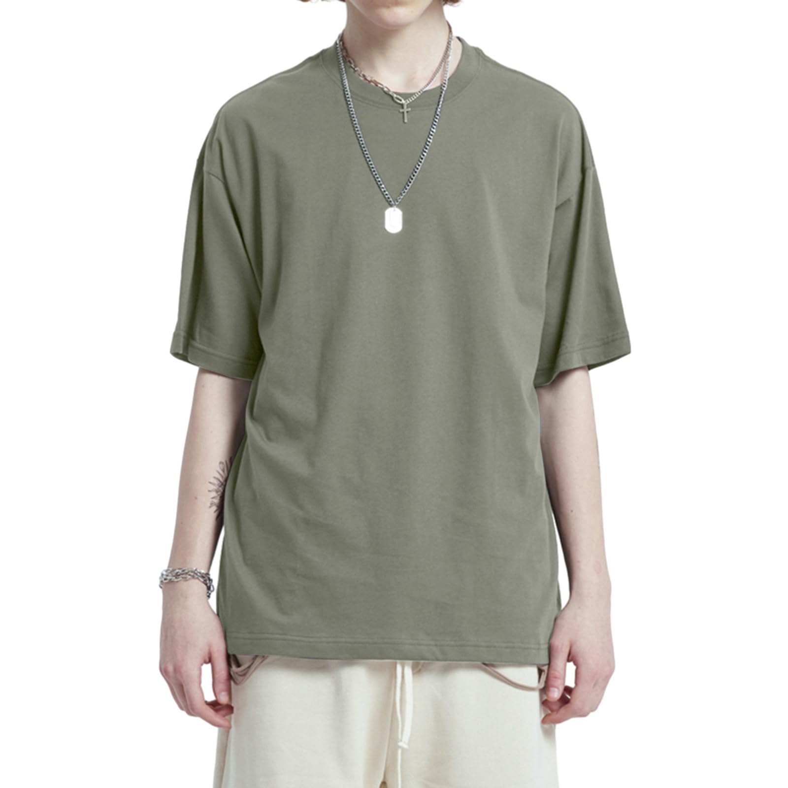 Men's Oversized T-Shirts Heavyweight Cotton Tee Crew Neck Short Sleeve T Shirts Loose Fit Basic Essential Soft Classic Tees