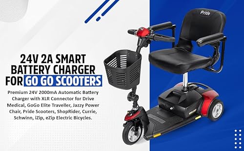 24V 2A Battery Charger for GoGo Mobility Scooter - Premium 24V 2000mA Quick Charger (3-Pin XLR Connector) for Drive Medical, Go-Go Elite Traveller, Jazzy Power Chair, Pride Mobility, ShopRider, Ezip