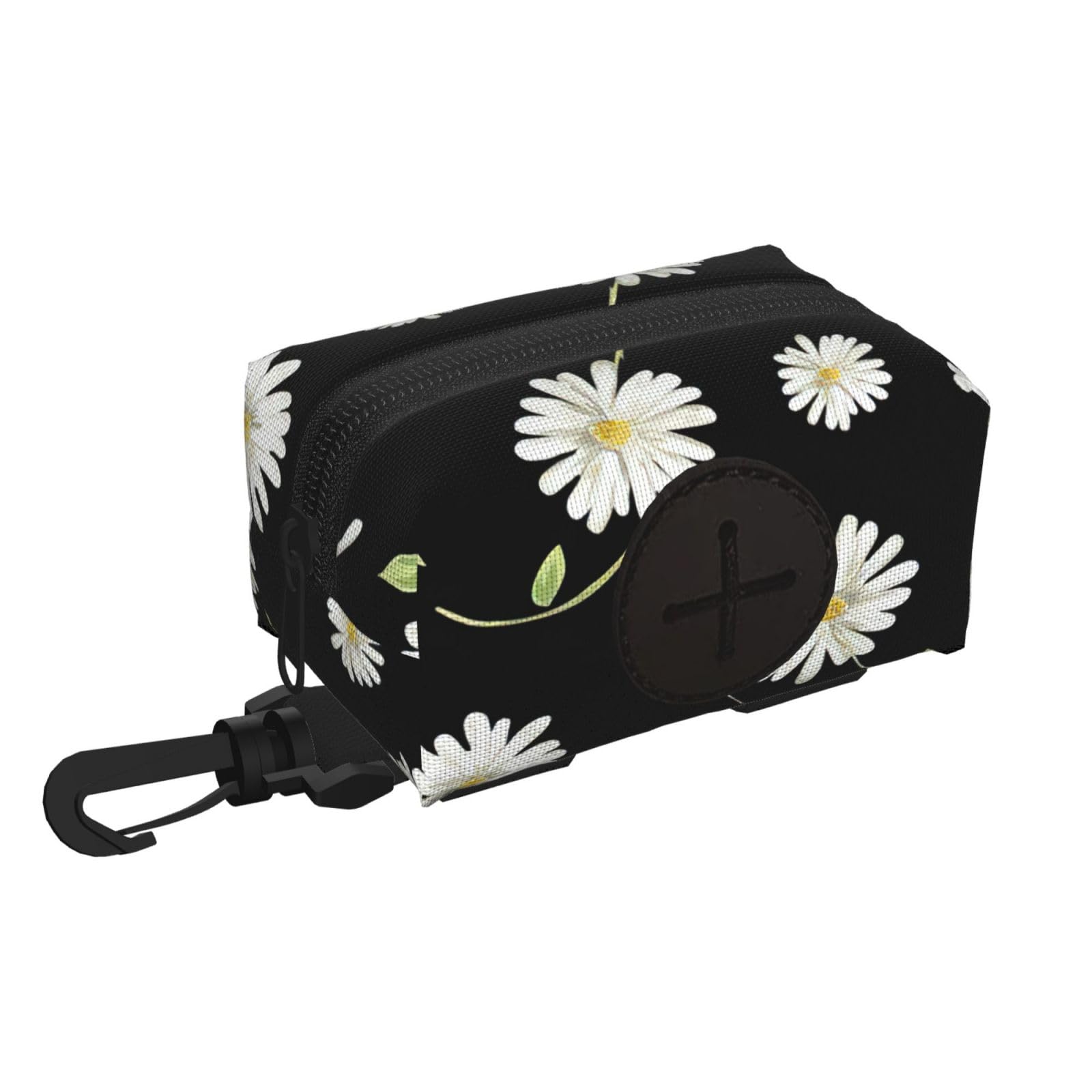 Pphgut Black Daisy Print Waterproof Pet Waste Treat Bag Outdoor Walking Hiking Pouch Camping Accessory