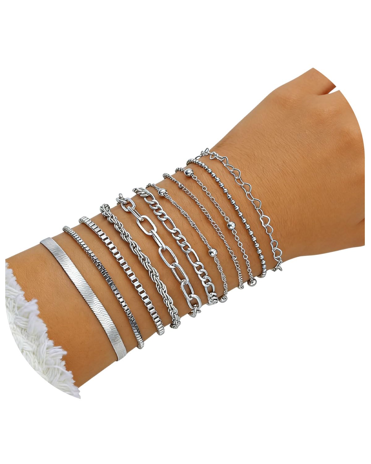 11pcs Delicado brazalete para mujer, Pulsera Mujer Acero Inoxidable Pulseras en Oro de Cadena de Serpiente Pulsera Ajustable Apilables Pulseras para Mujer, Simple y Filigrana, Oro — view 7