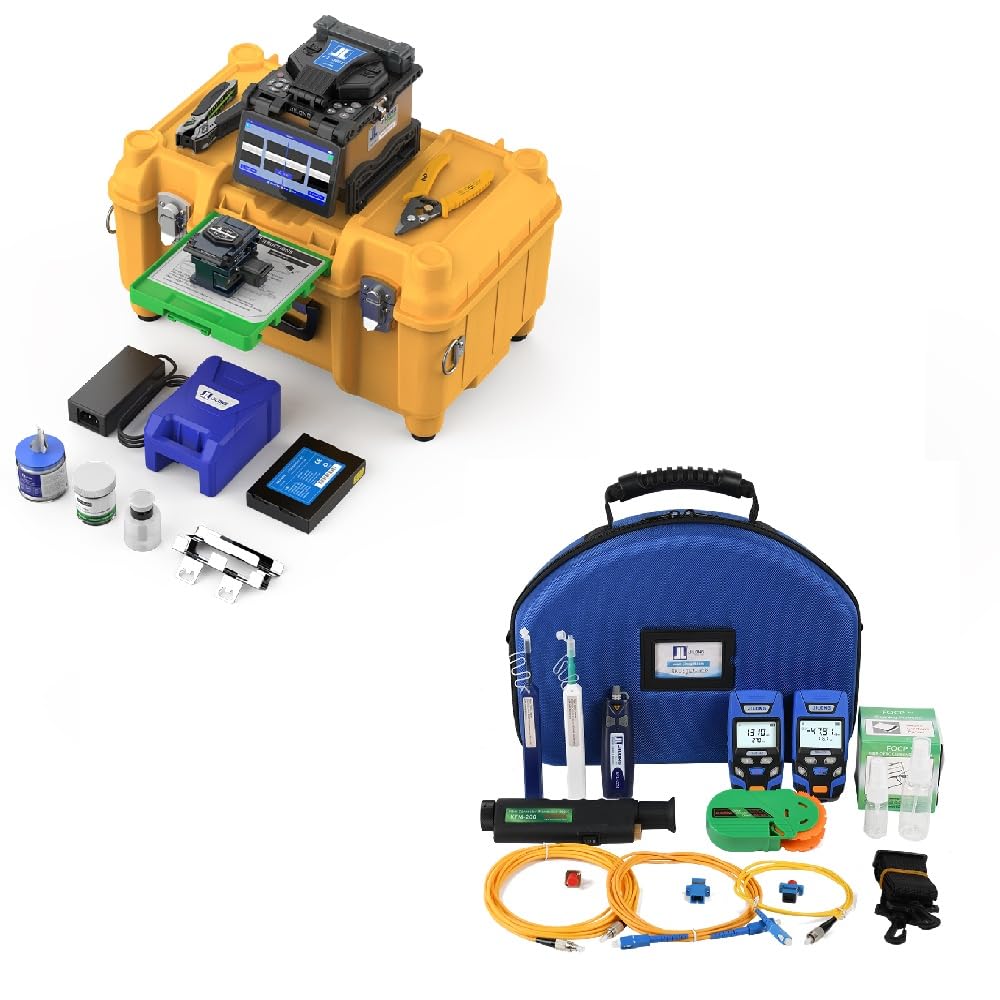Fiber Splicer Core Alignment JILONG KL-360T Optical Fusion Splicer 6 Motors 0.01dB Low Splicing Loss 380X/190 X Magnification + Optical Cable Toolkit JLT-15D w/Fiber Microscope 200X