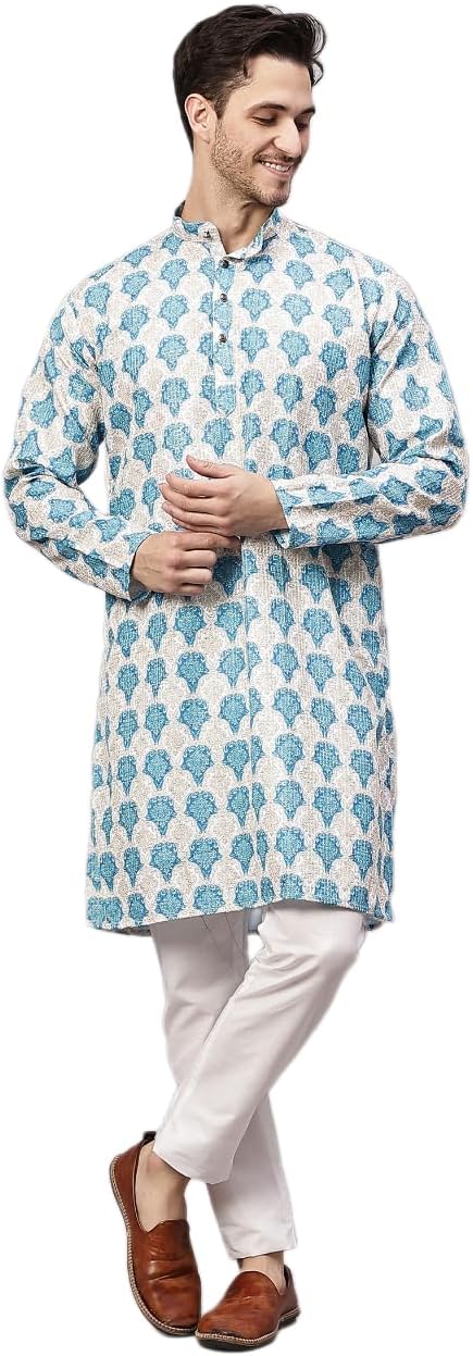 FireFish Men's Chyan Crochet Fabric Floral Design Thread Work Kurta Set