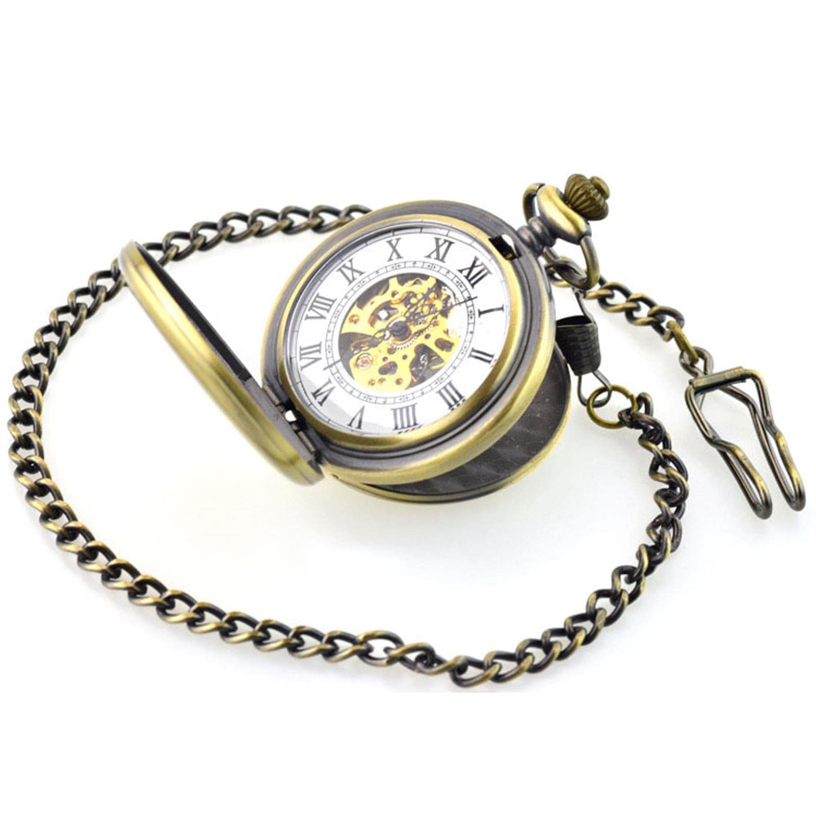 Relojes de Bolsillo, Cadena Fob de 37CM, Acero Liso, mecánico, Vintage, Esfera número Romano, Colgante, Reloj, Regalos