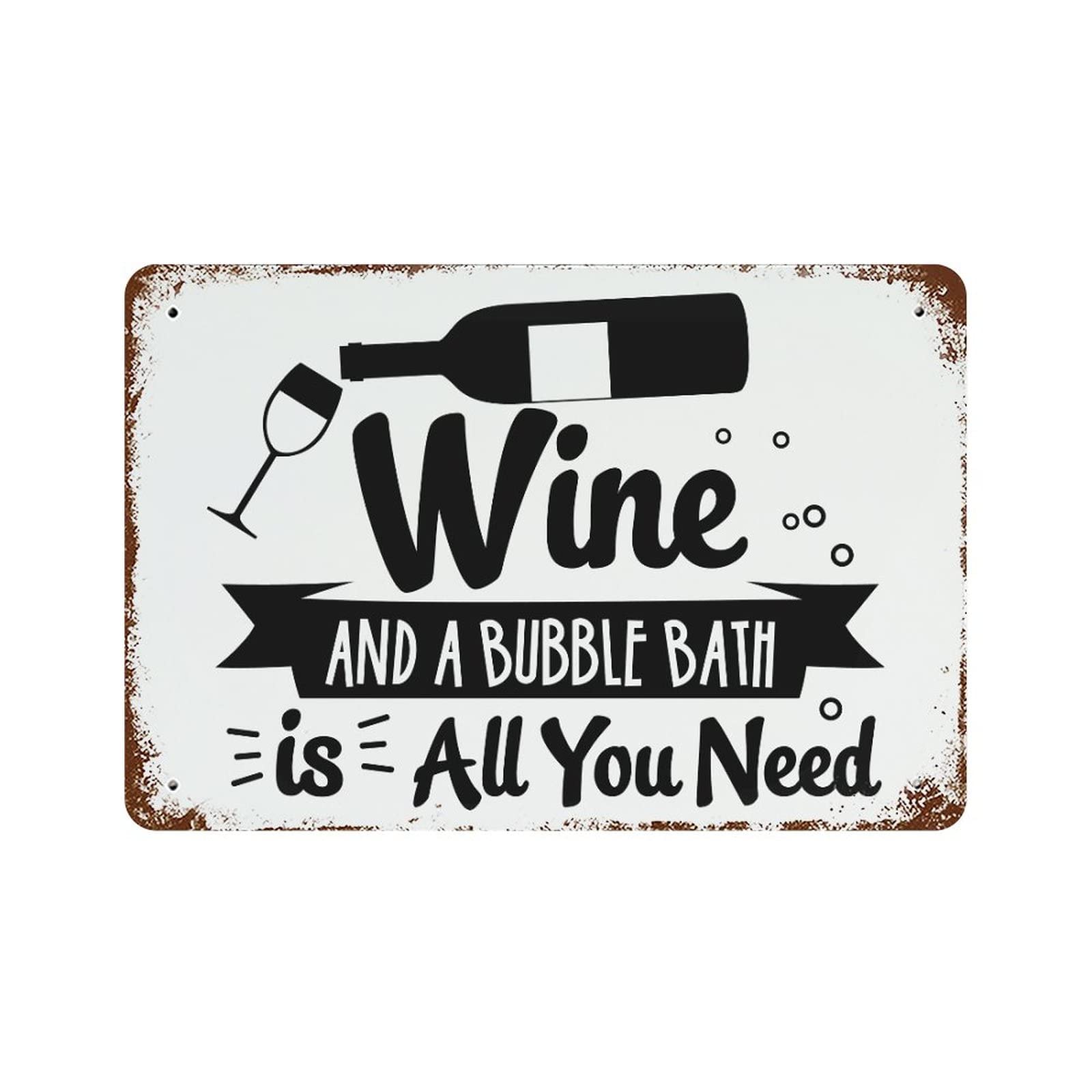 Panneau retro avec citation Wine and a Bubble Bath idee cadeau homme cave