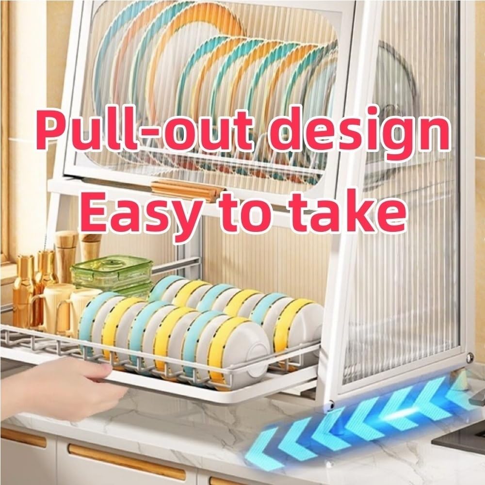 Égouttoir à vaisselle à cadre en métal avec armoire de rangement et bac de vidange – Organiseur de vaisselle polyvalent pour cuisine et salle à manger – Solution de rangement de cuisine peu