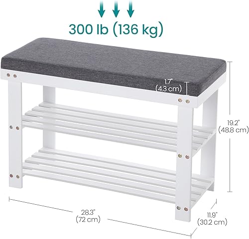 Miniatura 11 de SONGMICS Banco de zapatos de bambú, organizador de zapatos de 3 niveles para entrada, sala de estar, asiento de banco con capacidad para hasta 300