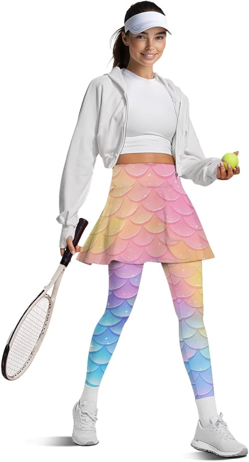 AFPANQZ Skirted Legging for Women High Waisted Tennis Golf Skorts Stretch Running Tights Stretch Yoga Pants with Skirts