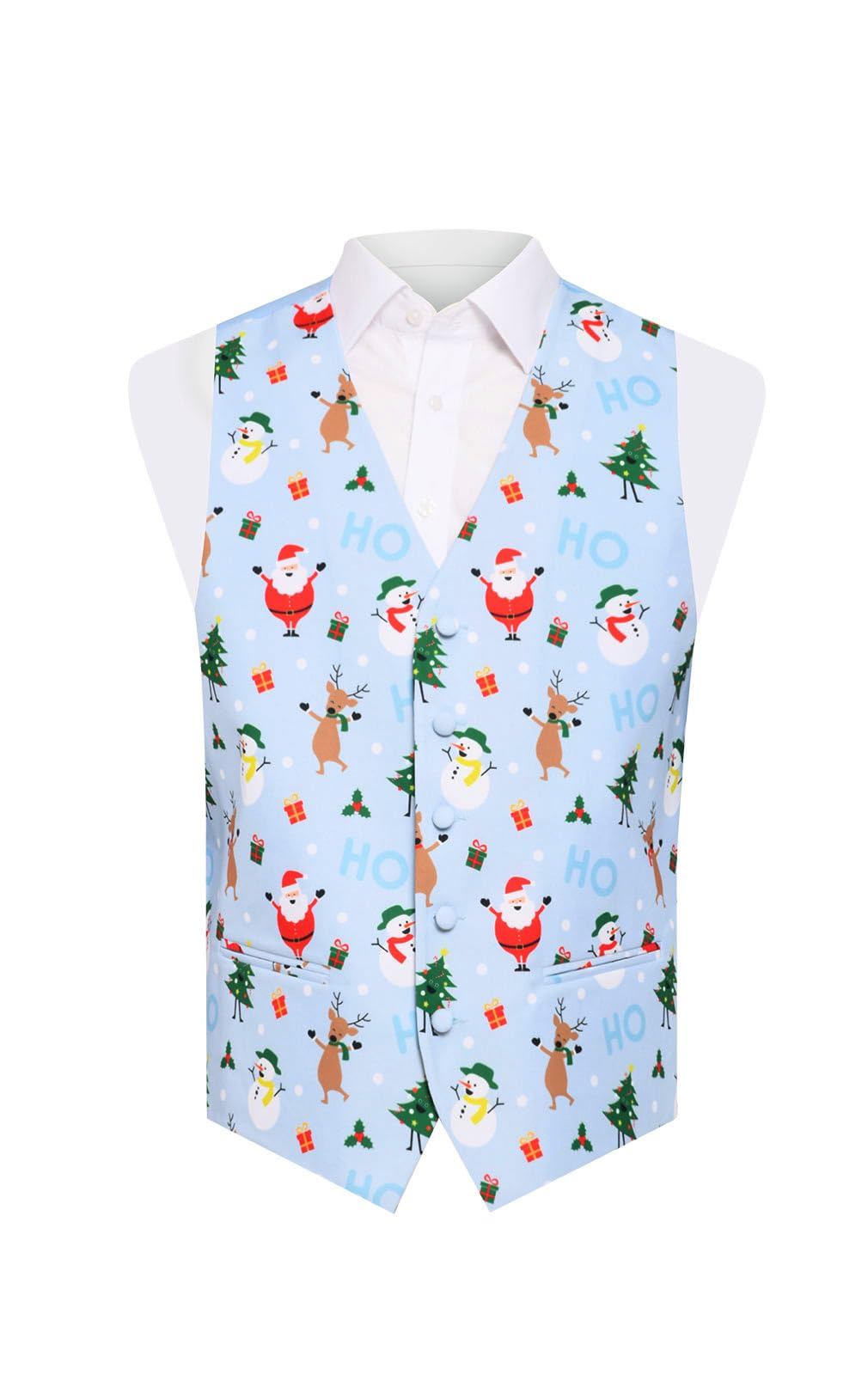Dobell Men's Light Blue Pale Blue Festive Snowy Christmas Waistcoat Regular Fit-S (34-36In)