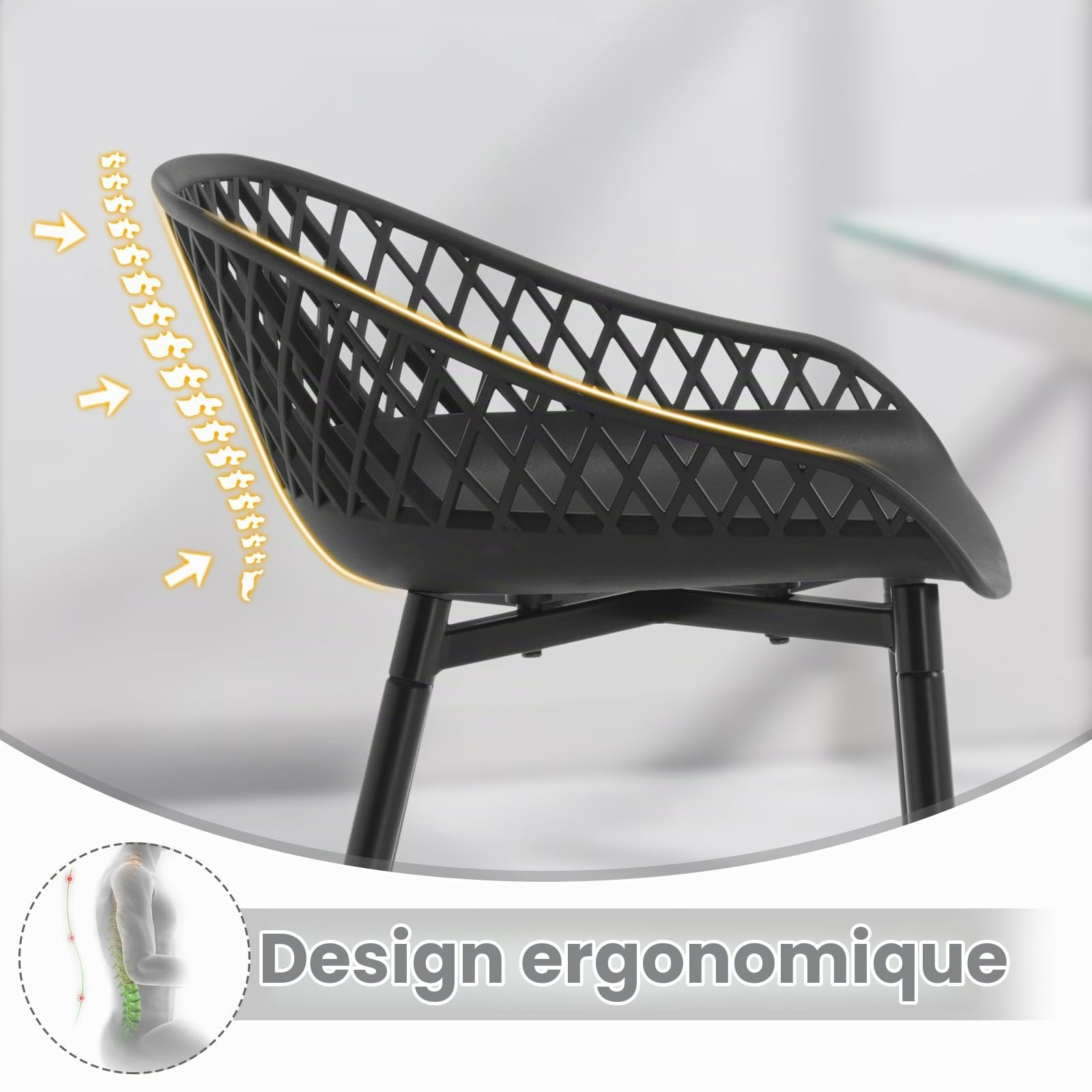 WOLTU Tabouret de Bar Lot de 2, avec Dossier, Siège Plastique, Noir