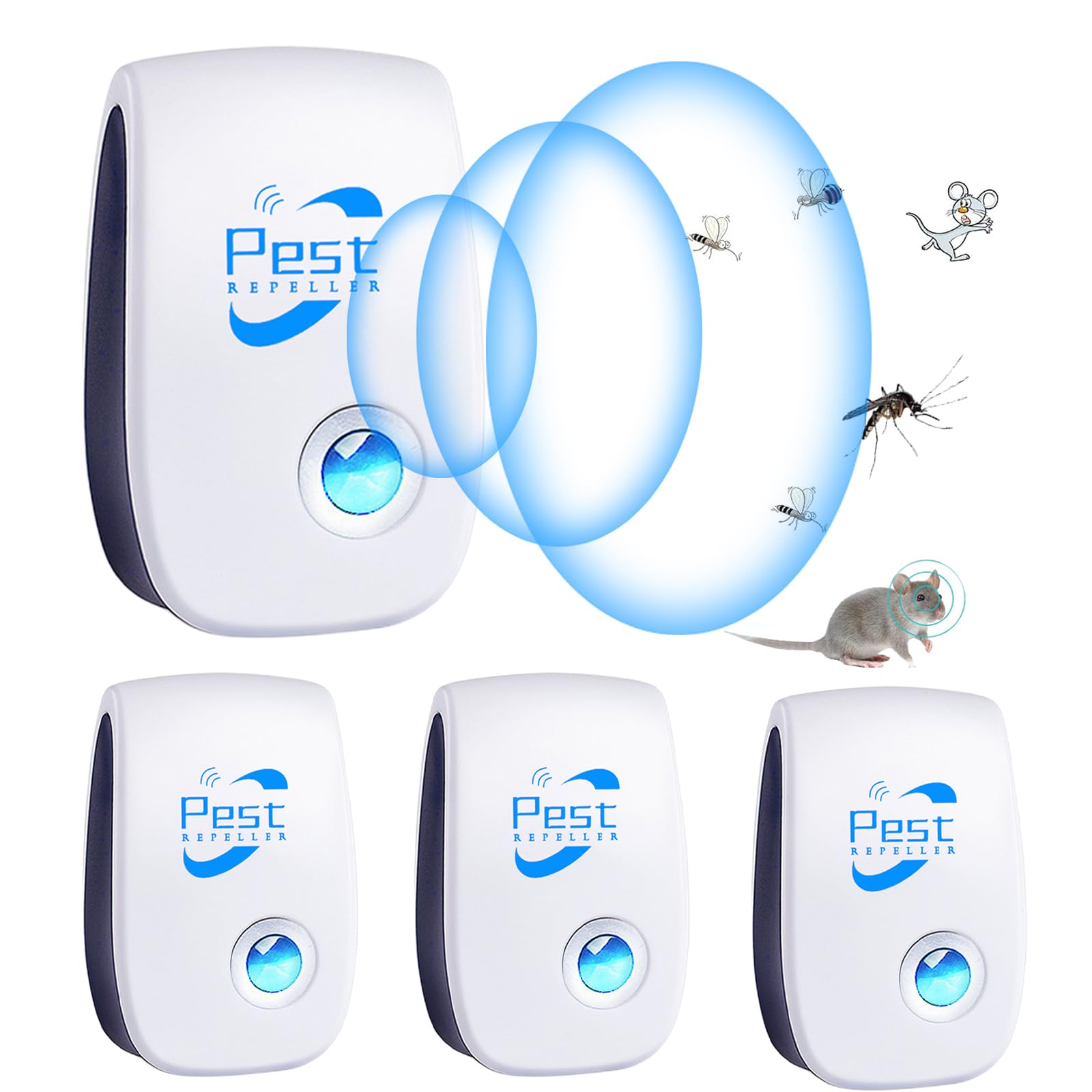 Lot de 4 répulsifs à ultrasons pour souris, rats, moustiques, cafards, araignées, mouches