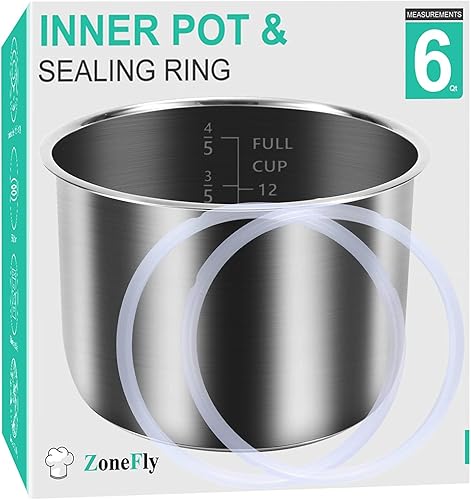 ZoneFly Olla interior de acero inoxidable compatible con olla instantánea de 6 cuartos de galón, olla de cocina original para olla de repuesto