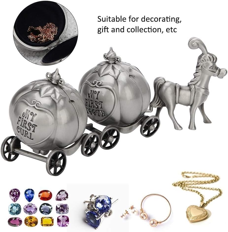 Kids First Curl and Fairy Tooth Keepsake Box, Vintage Pumpkin Carriage Shape Baby Keepsake Box for Child Kids Tooth and Curl Holder