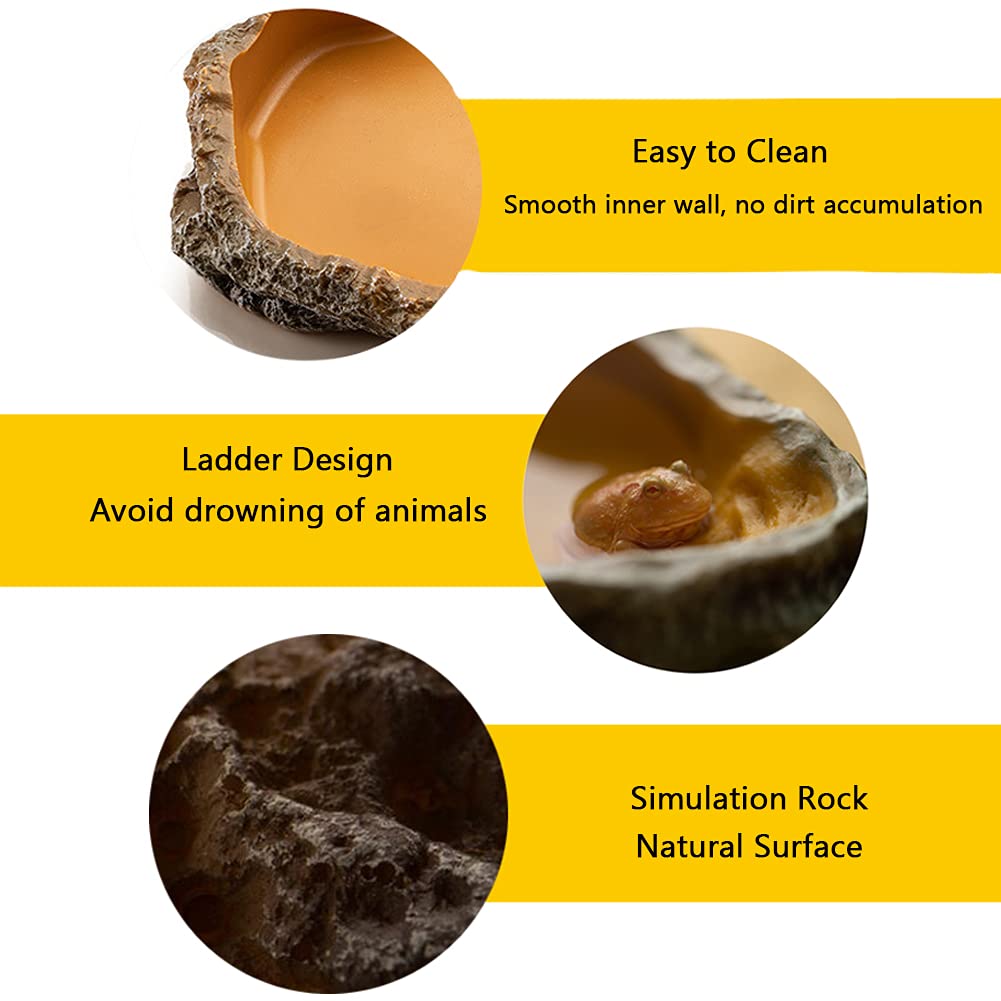 OMEM Plato de agua para reptiles de resina natural, decoración de terrario para tortuga, gecko lagarto, araña, plato de alimentación (plato de comida, L)