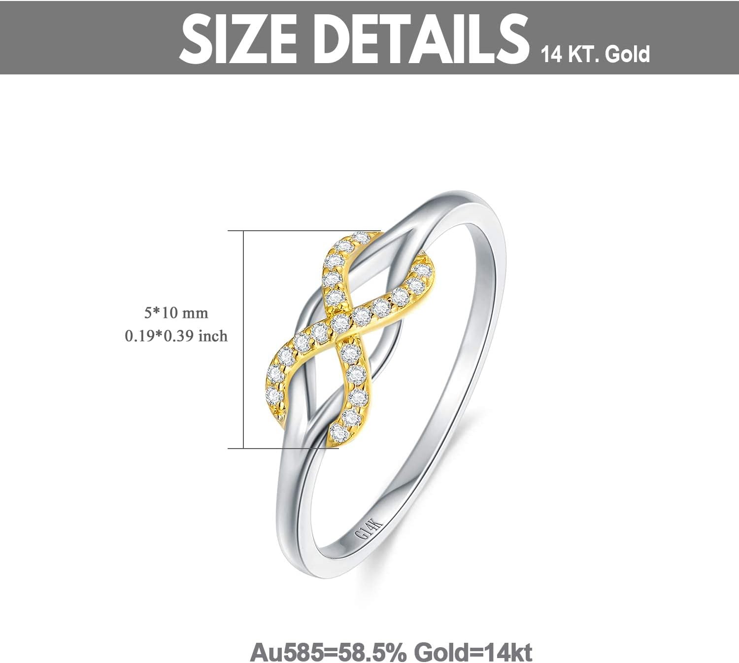 SISGEM Infinity Love Band Ring,14K Solid Gold Celtic Love Knot Symbol Natural Diamond Ring Forever Endless Promise Ring Anniversary Wedding Engagement Band for Women Size 5-11 - Image 7