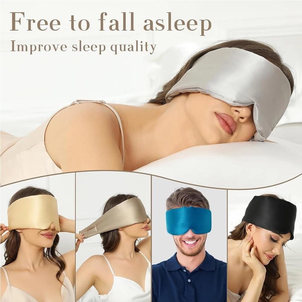 Mascherina da notte in 100% seta di gelso, con blocco leggero, morbida e imbottita, da viaggio, per dormire (blue2)