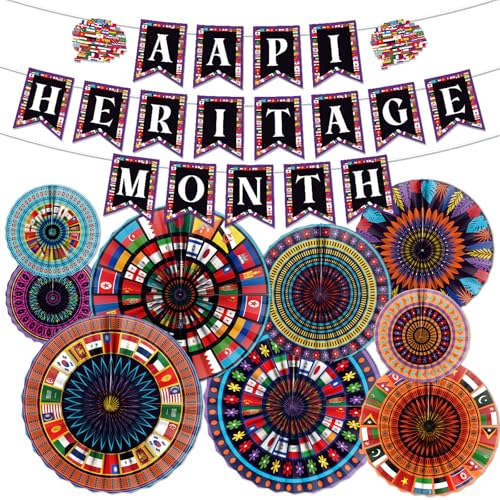 Musaeva Asian American and Pacific Islander Heritage Month Decorations 12PCS Asian Pacific American Heritage Month Banners Paper Fans Hanging Decor AAPI History Holiday Party Supplies