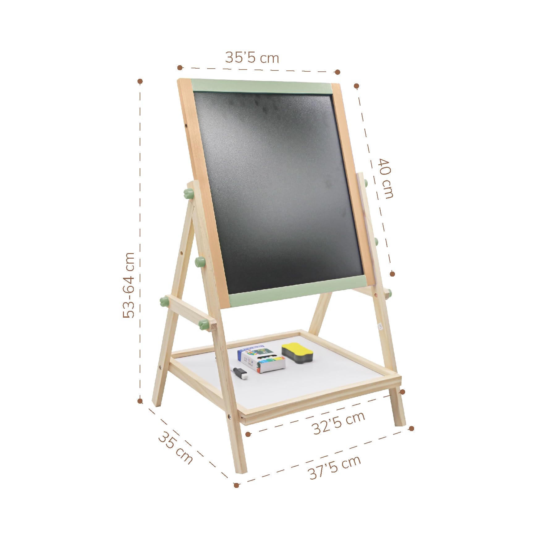 Buddy Baby - Pizarra Creativa 2 en 1 CreativeBoard - Desde 3 años - Superficie blanca y tiza - Incluye caja de tizas, 2 borradores y 1 boli - Balda inferior para accesorios - Ajustable en altura