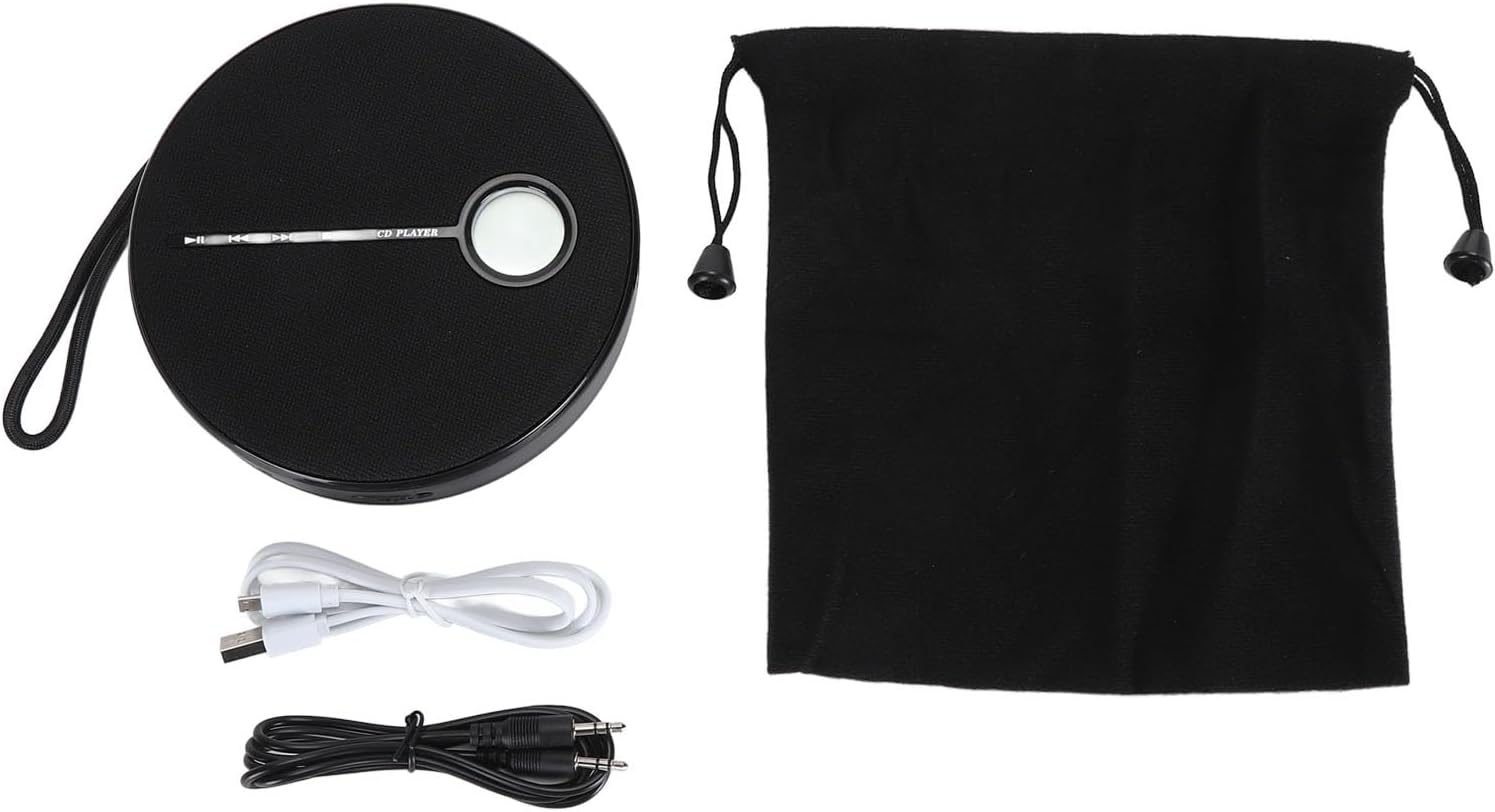 Color Black Portable Rechargeable 5.0 CD Music Player with Speaker Function for Home Outdoor, ABSCD Material