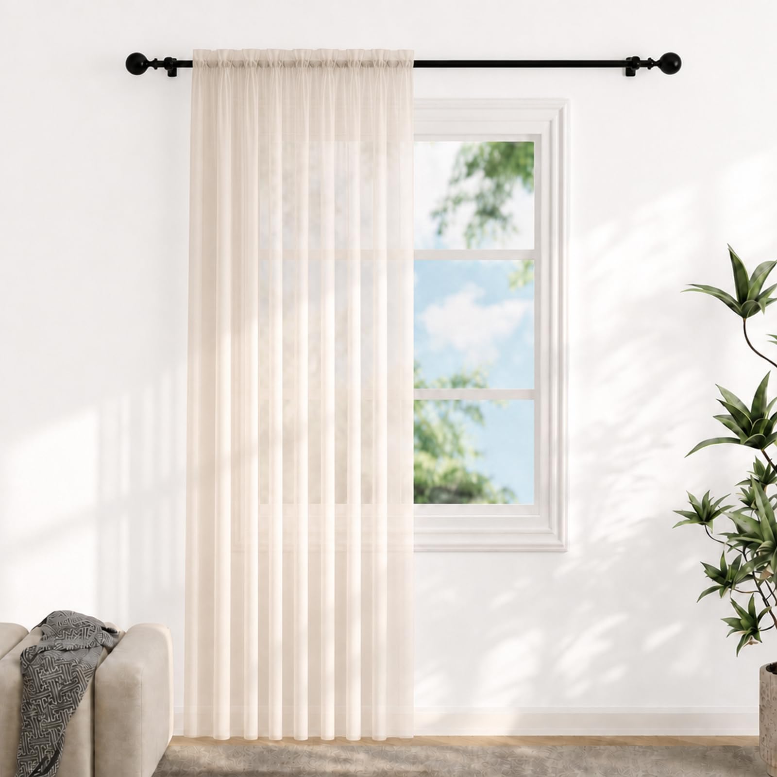 Voile Curtains for Windows 72 Drop, 1 Panel Dual Rod Pocket W56xL72 Inch