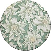 Vista 3 de White Flower Pattern Sage Green Floral PopSockets Adhesive PopGrip