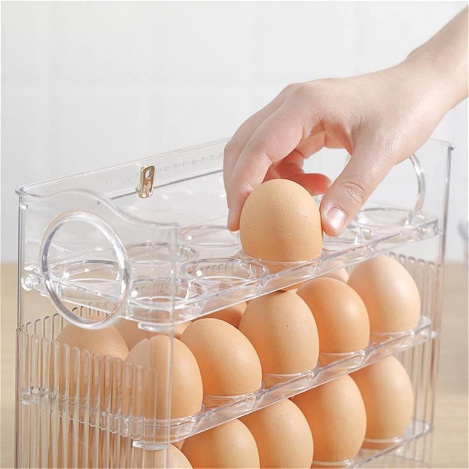 Compartimiento de Huevos para refrigerador Caja de Almacenamiento de Huevos Refrigerador de 3 Capas Soporte para Huevos Flip Egg Storage Rack Bandeja Contenedor Ahorro de Espacio Organizador