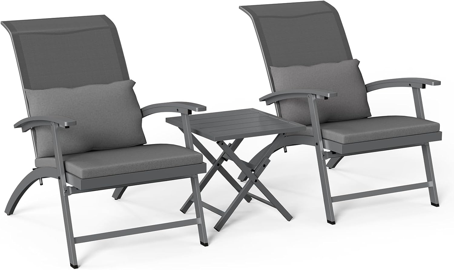 3-Piece Adirondack Chair with Table, All Weather Folding Adirondack Chair, Textilene Pool Patio Chairs Set for Porch Lawn Garden（Grey）