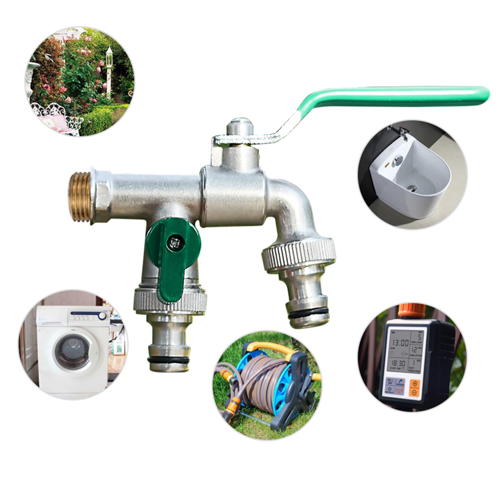 Rubinetto Doppio Giardino Valvola A Sfera in Ottone Antigelo da 1/2 Pollice per Esterni, Autolavaggio, Irrigazione,Verde Cromo