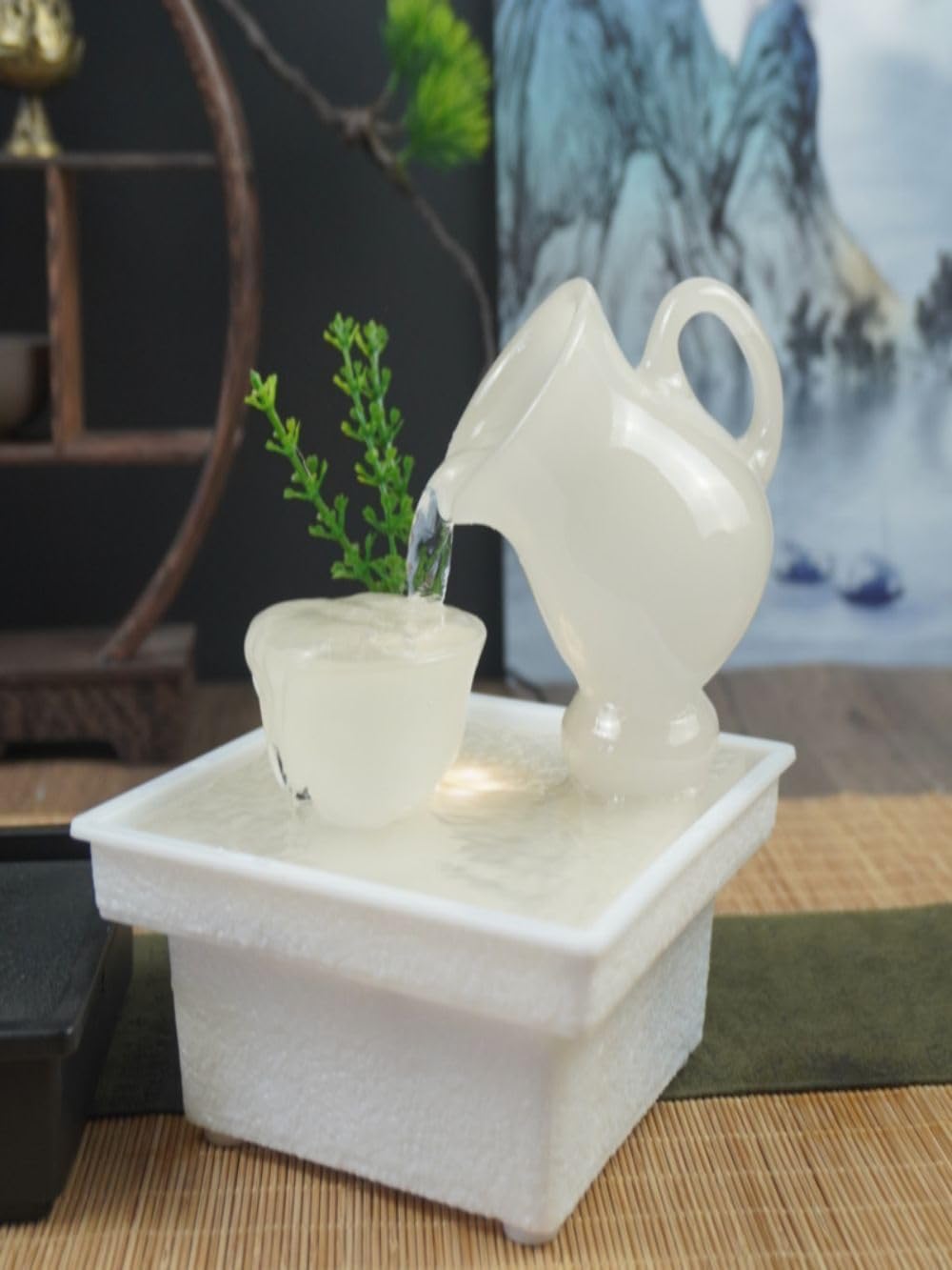 新中式水循环茶几客厅 Living Room Office Bedroom Ornaments 玄关办公室桌面生财装饰招财 fengshui Rockery Water Ornaments Home Decor Set 流水摆件 - U589