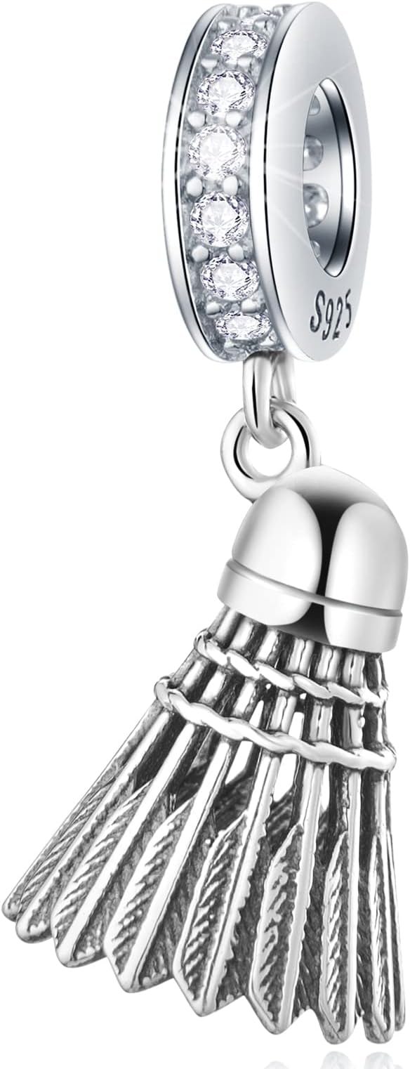 CRISNATA925 Sterling Silver Football, Badminton Birdie, Tennis, Coffee Mug, Gold Champion Trophy Pendant Beads, fits European Charms Bracelet, Sport Lovers Gifts Gifts for Boy/Father/Children/Friends