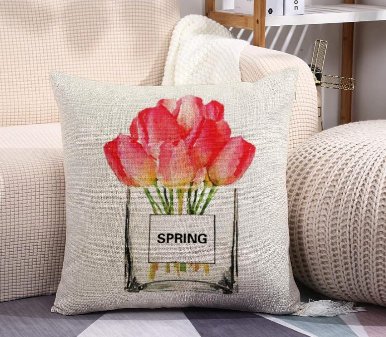 BAOKU Set of 4 Outdoor Floral Pillow Cases Pink Flower Cushion Cases 18x18 Inch Holiday Seasonal Spring Summer DecorationsThrow Pillow Covers - Image 2