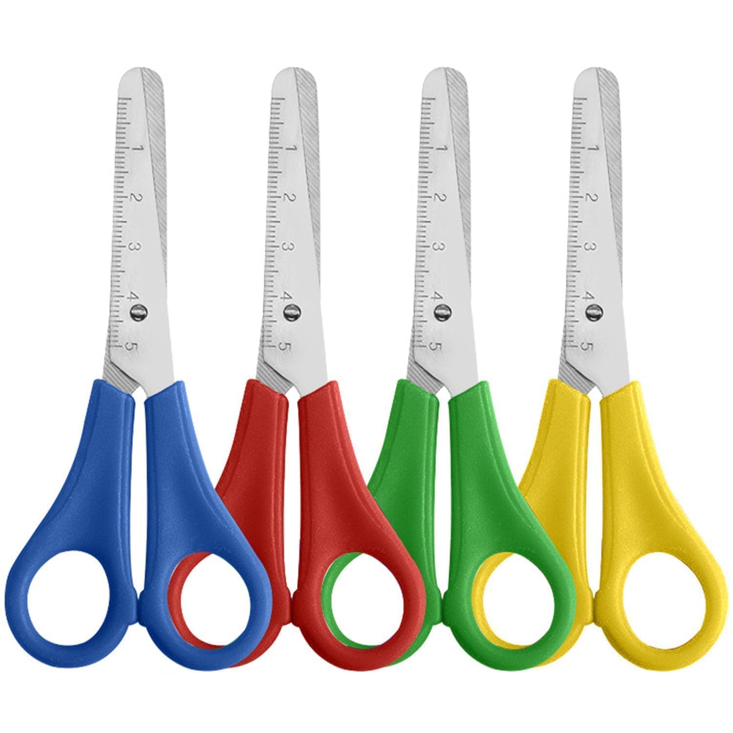 4 PCS Kids Scissors, Children Blunt Tip Safety Scissors with cm-Scale, Plastic Handle Children Scissor, Safety Scissor for Kids for Scrapbooking, Art DIY, Craft, Teaching Stationery