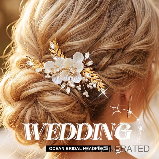 Pinza para cabello dorada con flores y cristales miniatura 6