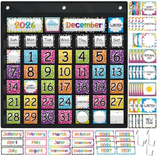 Bulyoou 119 Pcs Classroom Calendar Pocket Chart, Bright Composition