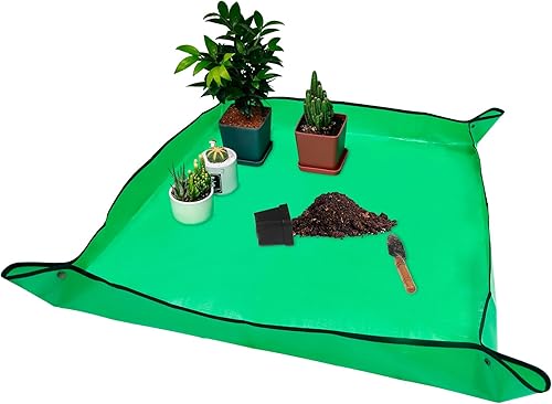 Miniatura 10 de Tapete de trasplante para control de desorden de tierra en macetas, 26.8" x 26.8" tapete impermeable para trasplantar plantas, bandeja para macetas