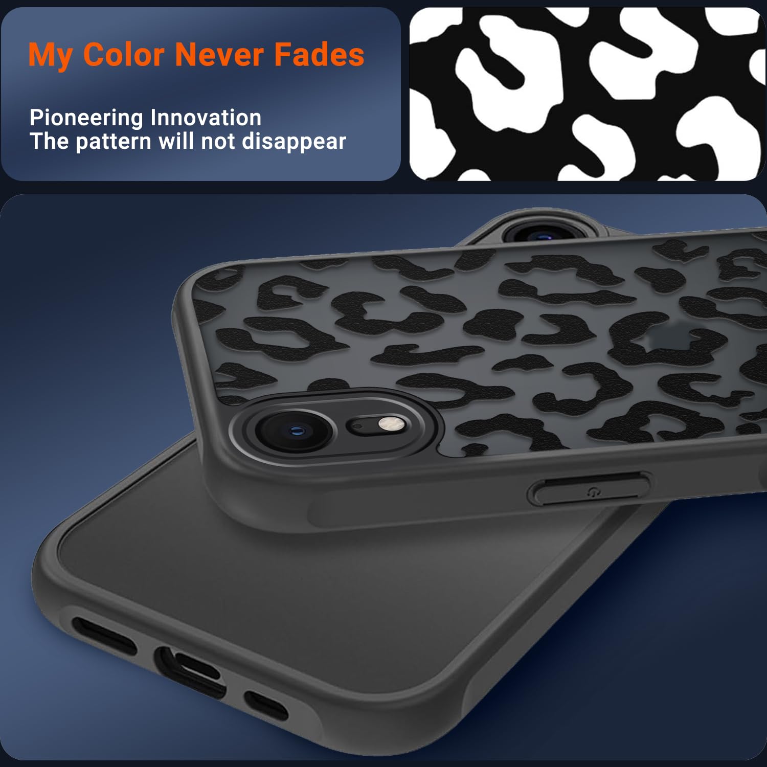 Coqinen Cover per iPhone XR, Custodia Traslucida Opaca Case con Moda Leopardata Aesthetic Motivo, Sottile Antiurto PC + TPU Bumper Protettiva, Nero