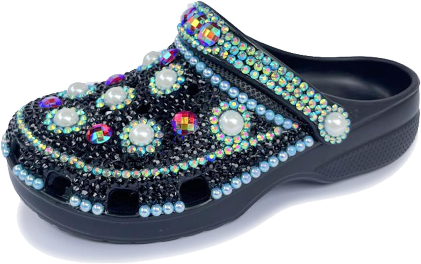 Hanfike Womens Casual Fashion Slide Mules with Rhinestone Closed Toe Comfort Flats