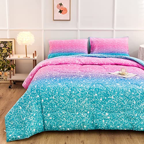 Kadsh Galaxy Bedding Comforter Set - Girls Pink Comforter Set Queen Childrens Bedding Sets Gradient Pink And Blue Bed Set Kids 5Pcs (1Comforter+2 Pillowcase+1Fitted Sheet+1Flat Sheet)… #TOP3