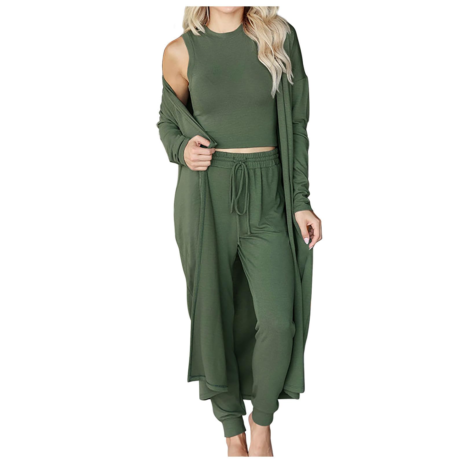 YZHM Women's Lounge Sets 3 Piece Long Cardigan Sleeveless