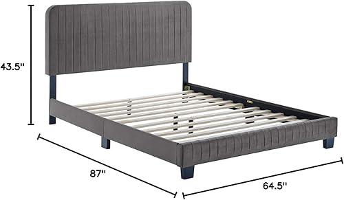 Miniatura 11 de Modway Celine - Base de cama con plataforma de terciopelo capitoné de alto rendimiento, color gris claro Gris,claro,Esmeralda/Sólidos,Gris,Rosa
