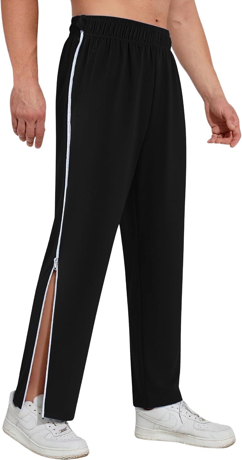 LISILONG Men's Tear Away Pants – Full Side Zippers, Easy Open Sweatpants with Pockets for Post-Surgery, Gym & Daily Wear
