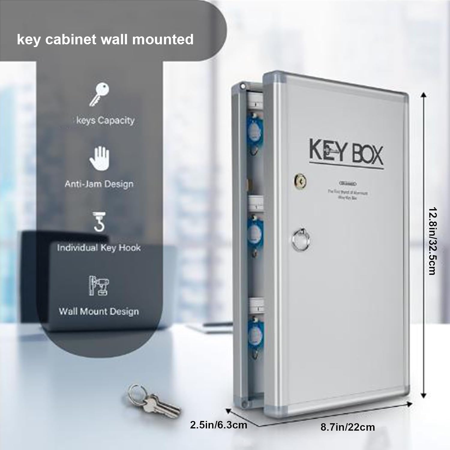 24/32/48 Key Lock Box, Key Cabinet Organizer, Key Lock Box Wall Mount, with Key Tags, Key Safe for Car, Hotels, Office, House(24key)