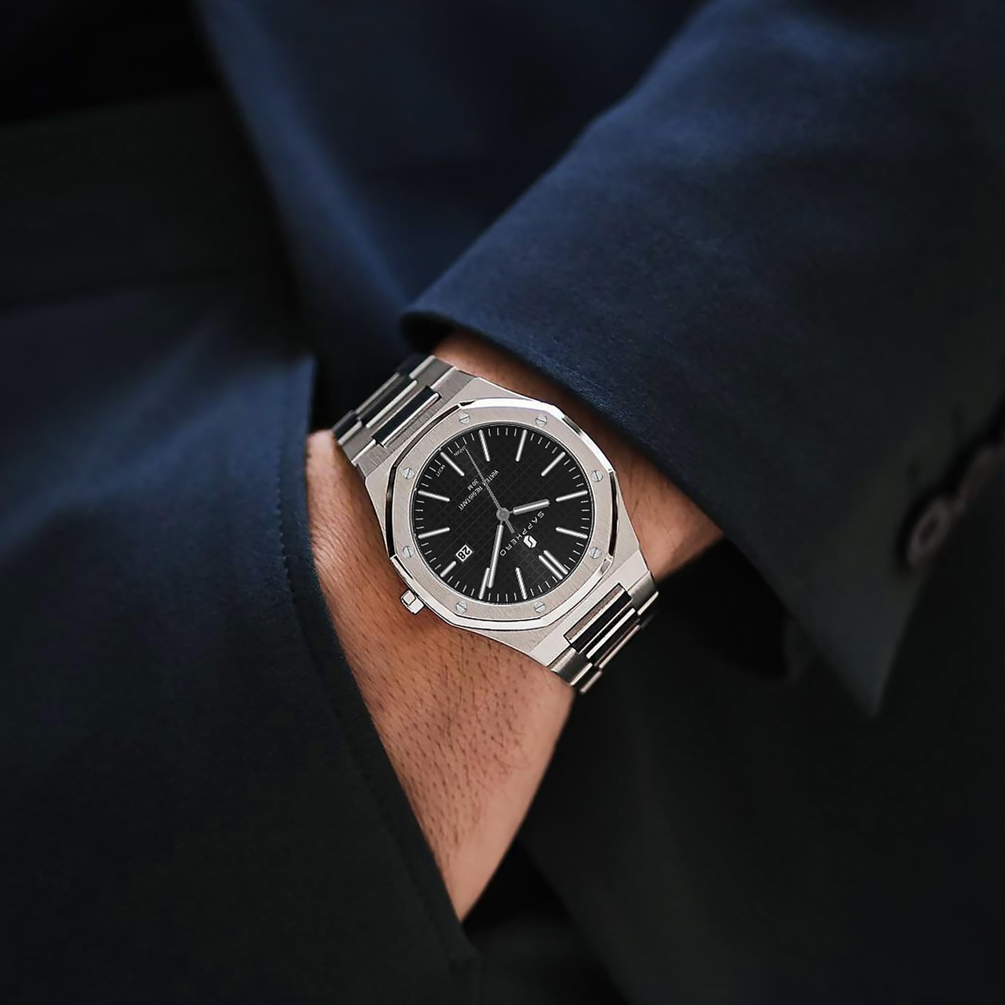 SAPPHERO Orologi da uomo Orologio da uomo in acciaio inossidabile al quarzo impermeabile con datario orologio da polso elegante e professionale regalo per oro