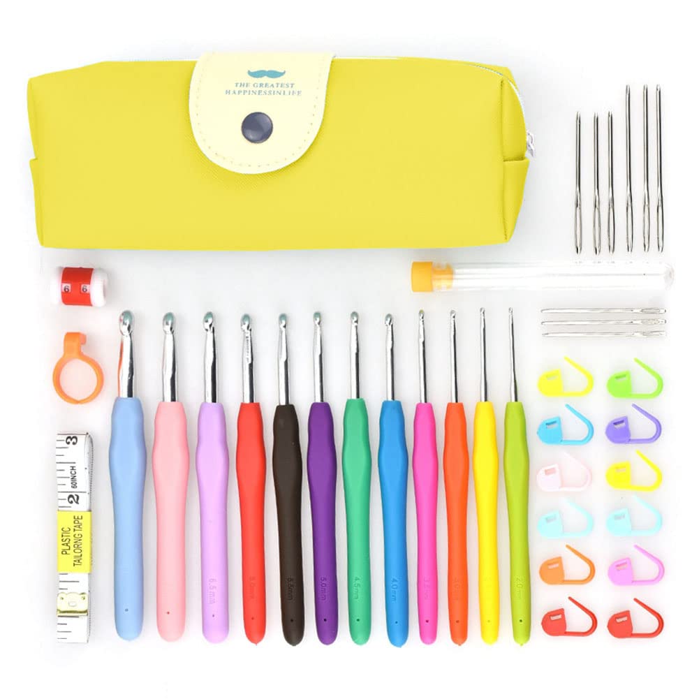 YINVA Häkelnadel Set 41pcs Häkel Set, Häkelnadeln Stricken Nadeln Kit Bunte Ergonomische Soft Gummi Comfort Grip, Häkelhaken Set mit Tragbaren Tasche
