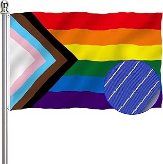 Progress Pride Rainbow Flag 3x5 Outdoor-LGBTQ Gay Lesbian Bisexual Non Binary Transgender All Inlcusive Progressive Pride Rainbow Flag Vivid Color 100D Heavy Duty Polyester Flags with 2 Brass Grommets