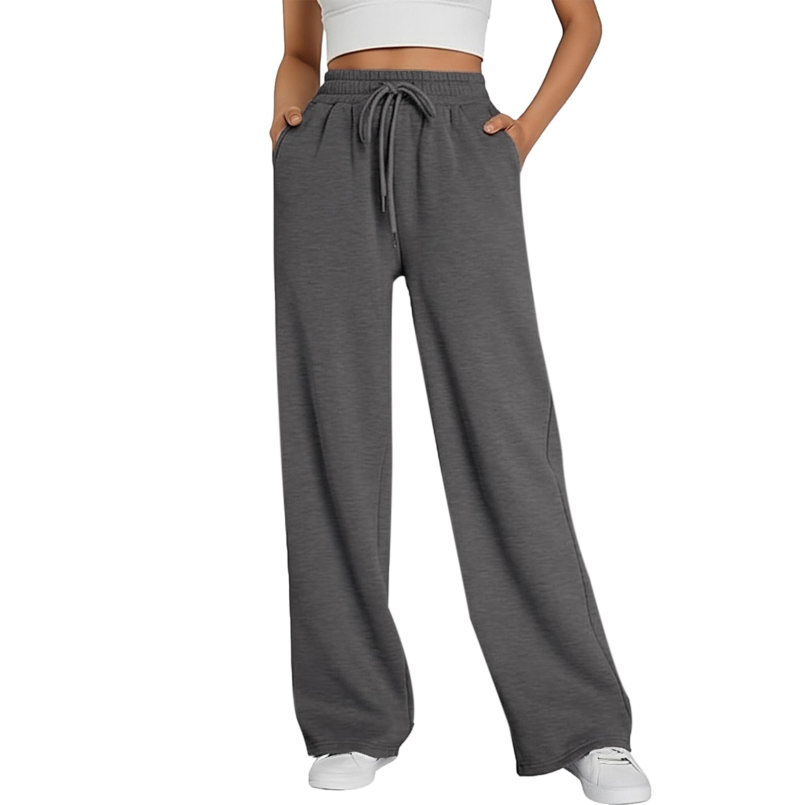 Pantalon Jogging Femme Pantalon de Sport Large en Bas Pantalon de Décontracté Baggy Pantalon de Survetement avec Poches pour Running Fitness Training Yoga