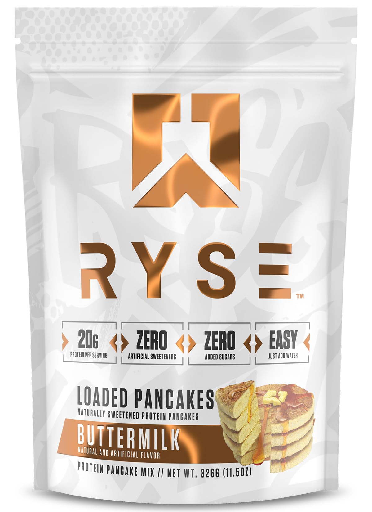 RYSE Loaded Protein Pancake & Waffle Mix - Buttermilk - Naturally Sweetened Breakfast with 21g Protein, 3g MCTs and 2g Fiber - No Added Sugar - High